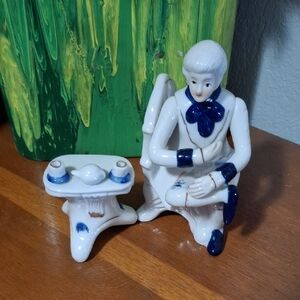 Antique Porcelain Figurine with Blue Accents